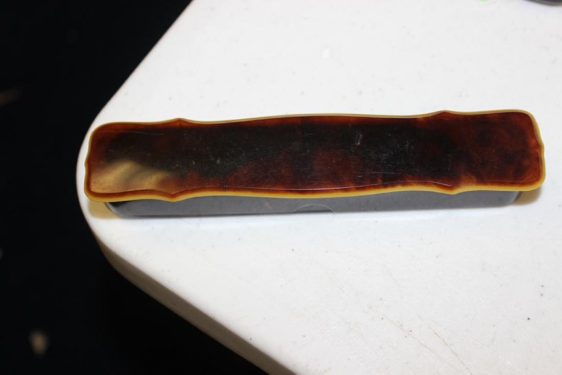 A Faux Tortoise Shell Box: 6 1/2" long - most likely Victorian period