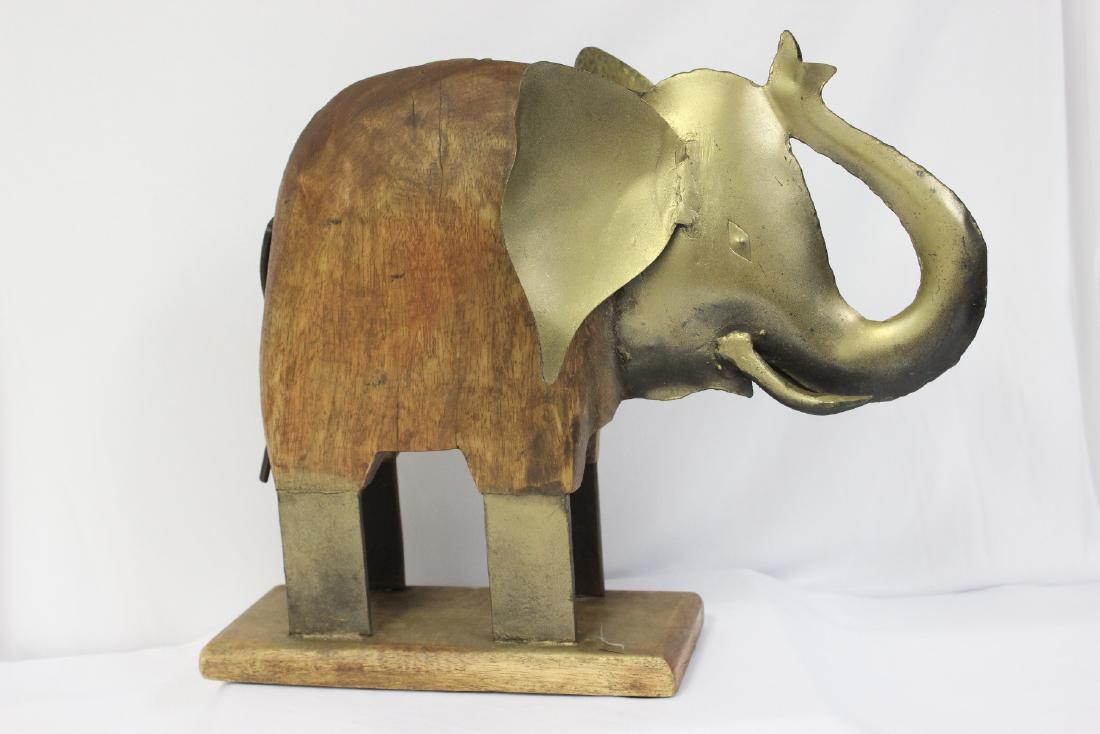 A Folk Art Elephant: wood and metal construction - 11 1/2" tall