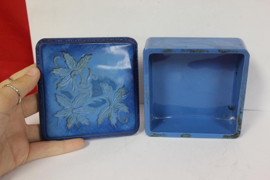 An Ingrid? Glass Lapis Lazuli Czech Glass Box: 4 1/8" x 4 1/8" x 1 3/4"