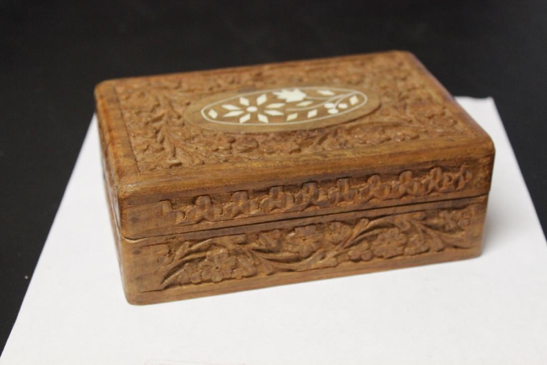 A Carved and Bone Inlaid Box: 6" x 4" x 2 1/4"