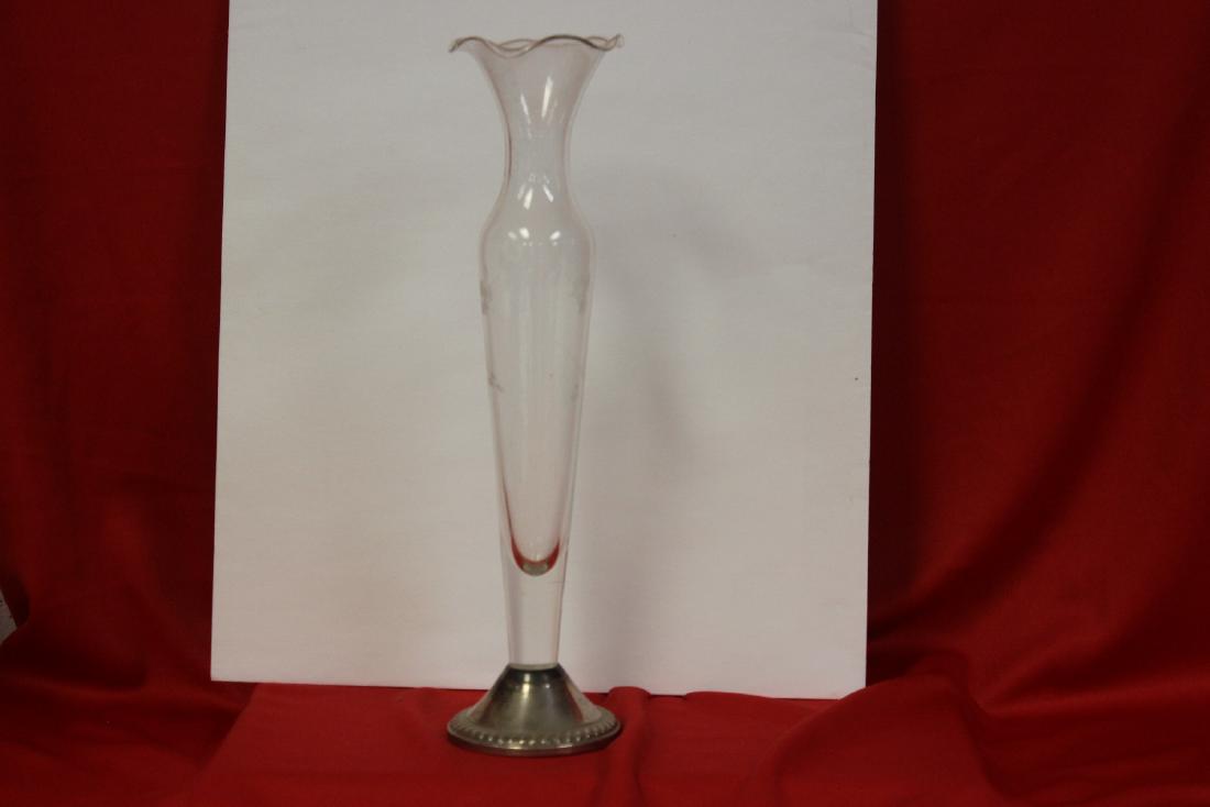 A Sterling Base Cut Glass Vase: 10" tall