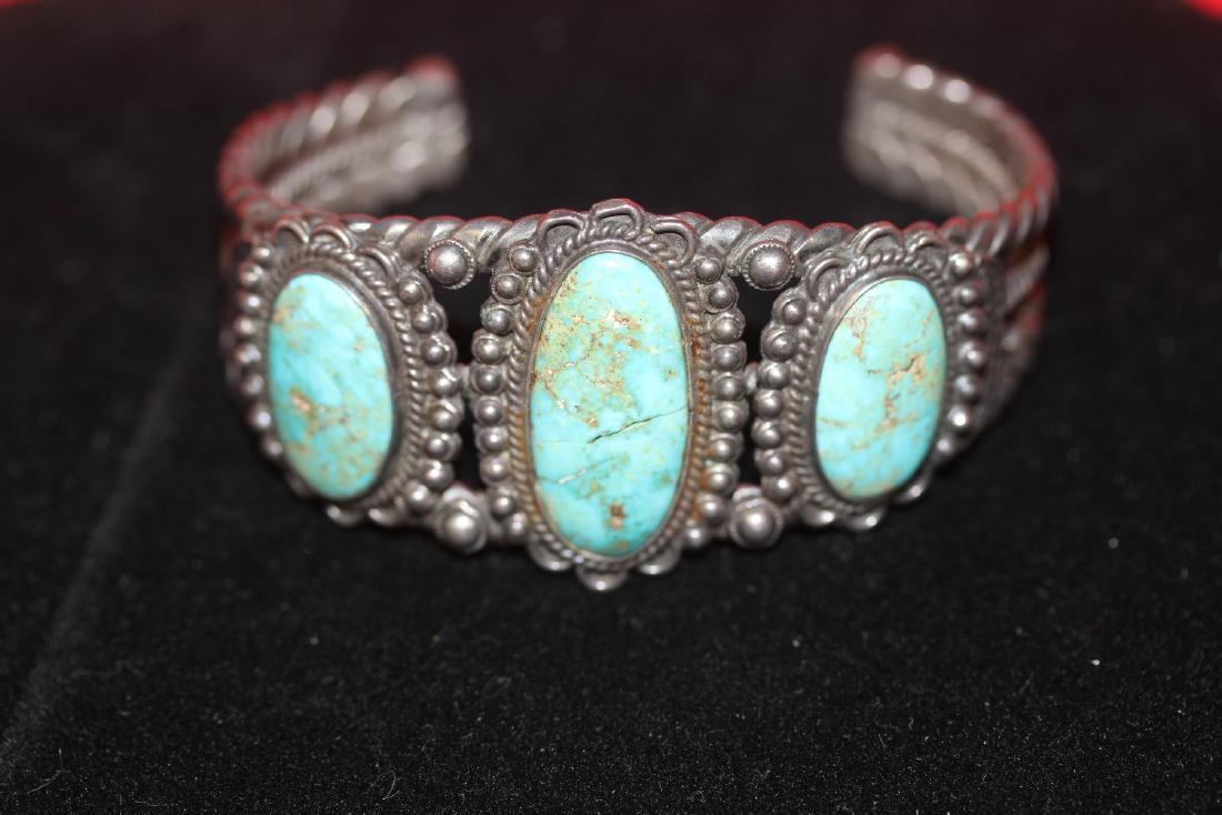 A Native American Sterling and Torquoise Bracelet: most likely Navajo
