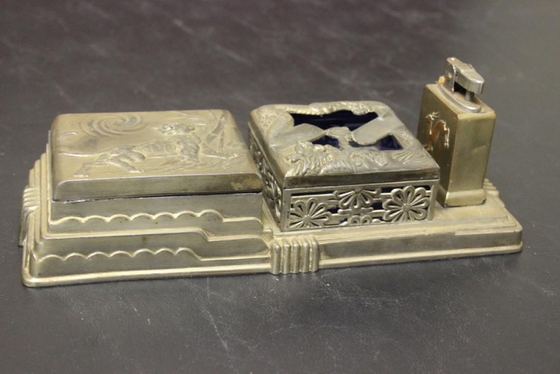 A Chinese/Asian Table Top Smoke Set: With lighter - 9 1/2" long