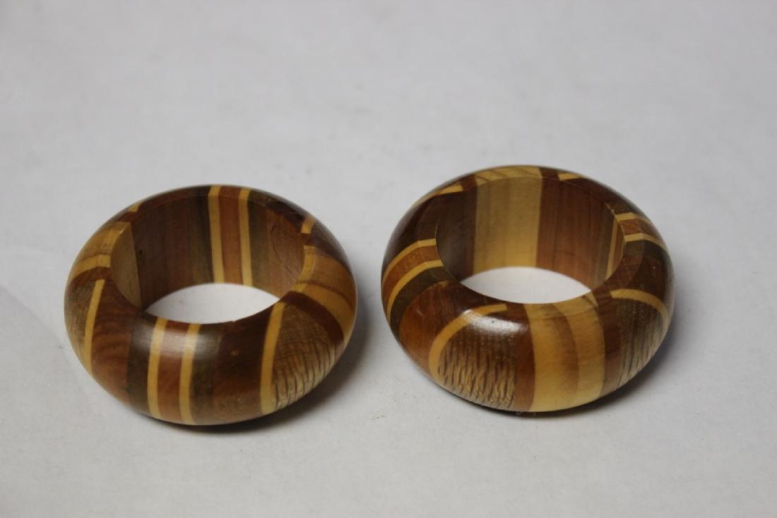 Set of 2 Wood Inlaid Napkin Rings: as shown on photos