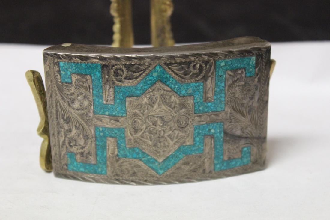 A Sterling and Torquoise inlaid Belt Buckle: 3 1/4" x 2 1/4" - sterling silver