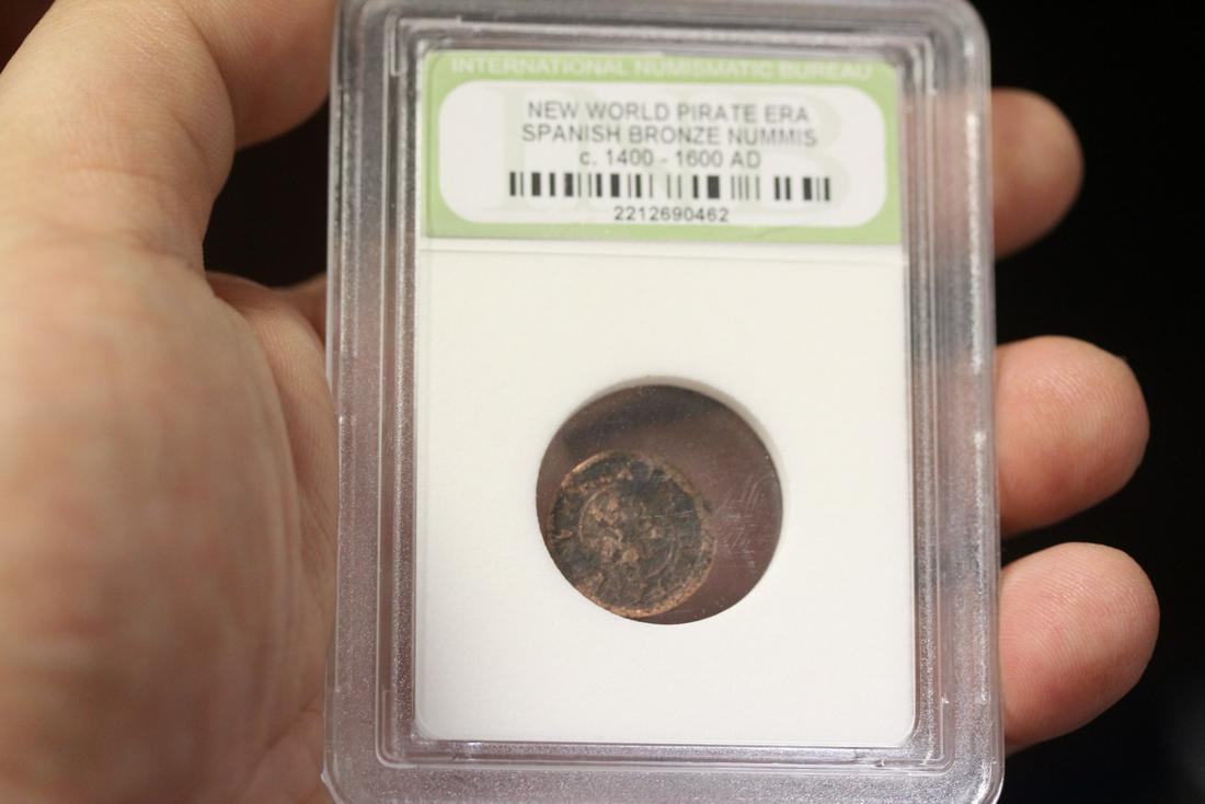 A Slabbed New World Pirate Era Spanish Bronze Nummis: C1400-1600 AD