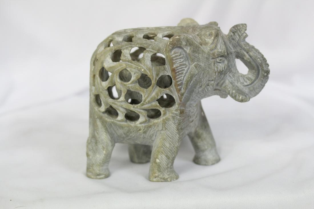 A Soapstone Elefant with Calf Inside: 5 inches long