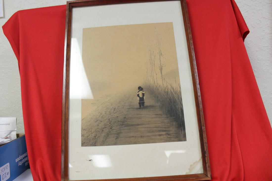 An Antique Korean Pencil or Charcoal Drawing: Seal on the lower left corner - very rare - overall= 12 1/2" x 18 1/4"