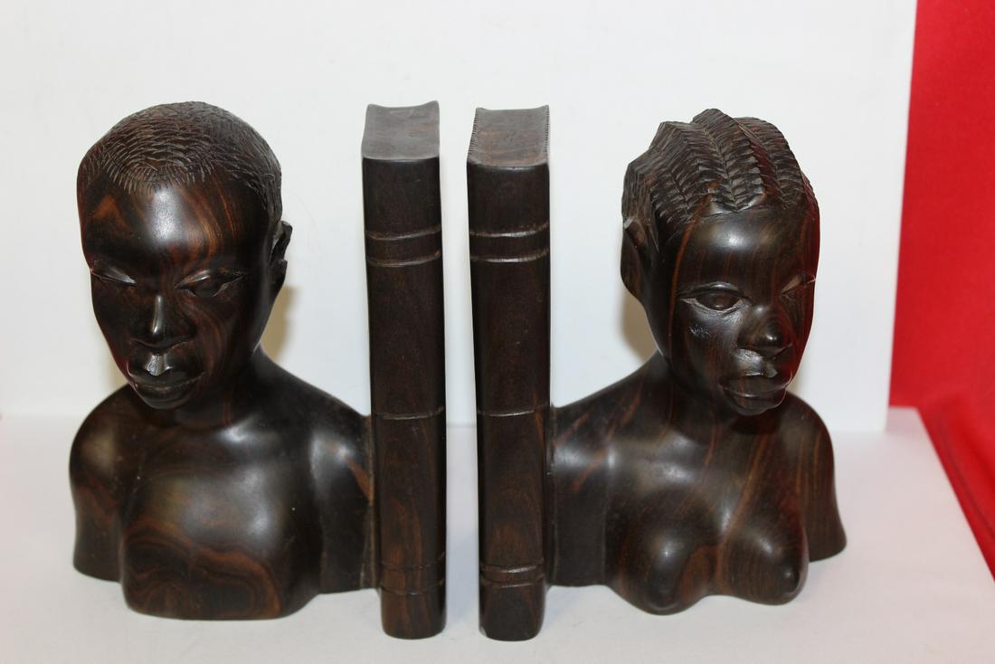 A Pair of Ebony Nude Wood Bookends: 5 1/2" tall