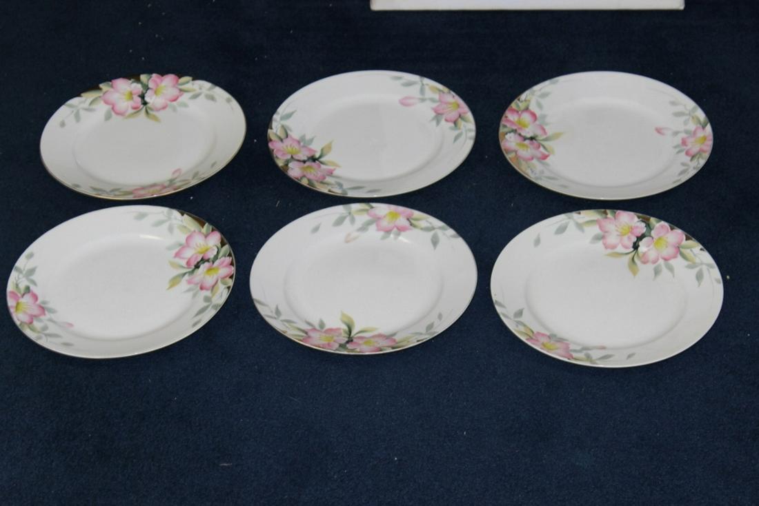 Lot of 6 Noritake Azalea Pattern Dinner Plates: 9 3/4 inches in diameter - 5 green and 1 red mark