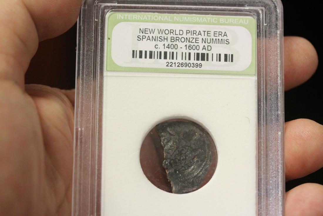 A Slabbed New World Pirate Era Spanish Bronze Nummis: C1400-1600 AD