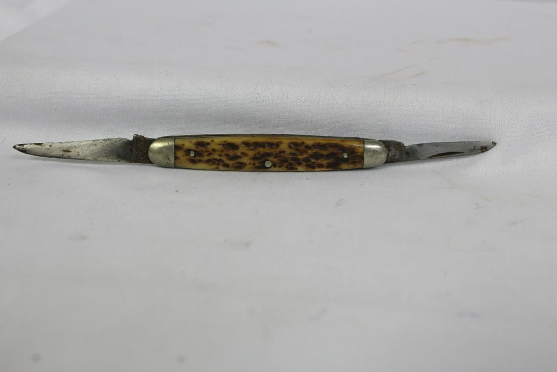 A Stag Horn or Bone Handle Pocket Knife: makers cannot be read - 3 1/8" long