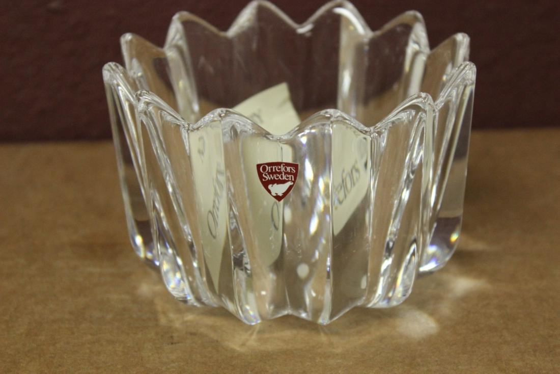 A Boxed Crystal Orrefors Bowl - Fleur Pattern: 3 3/8" tall by 4 3/4" in diameter