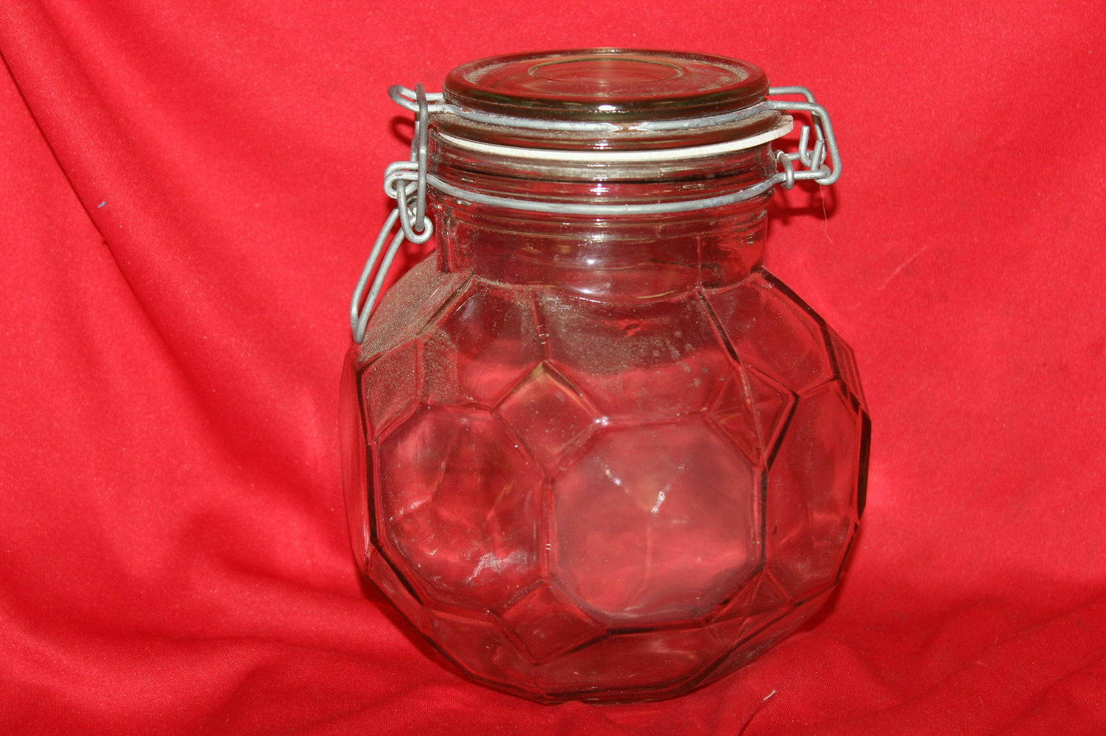 A Vintage Glass Facet Jar: 7" tall
