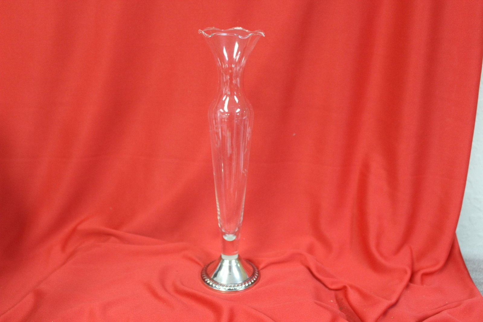 A Cut Glass Vase With Sterling Rim: 10 1/4" tall
