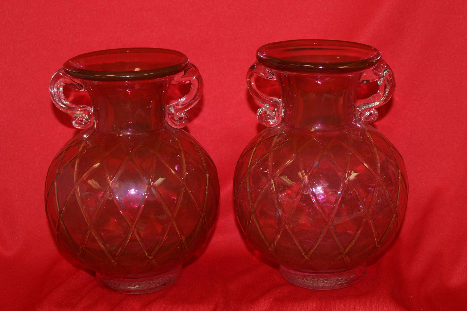 A Pair Of Cranberry Glass Vase Aug 17 2019 Lakeland Antique