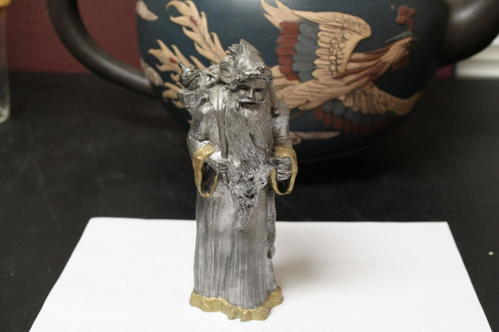 A Michael Ricker Pewter: as found - missing the cane from one hand -7" tall with COA