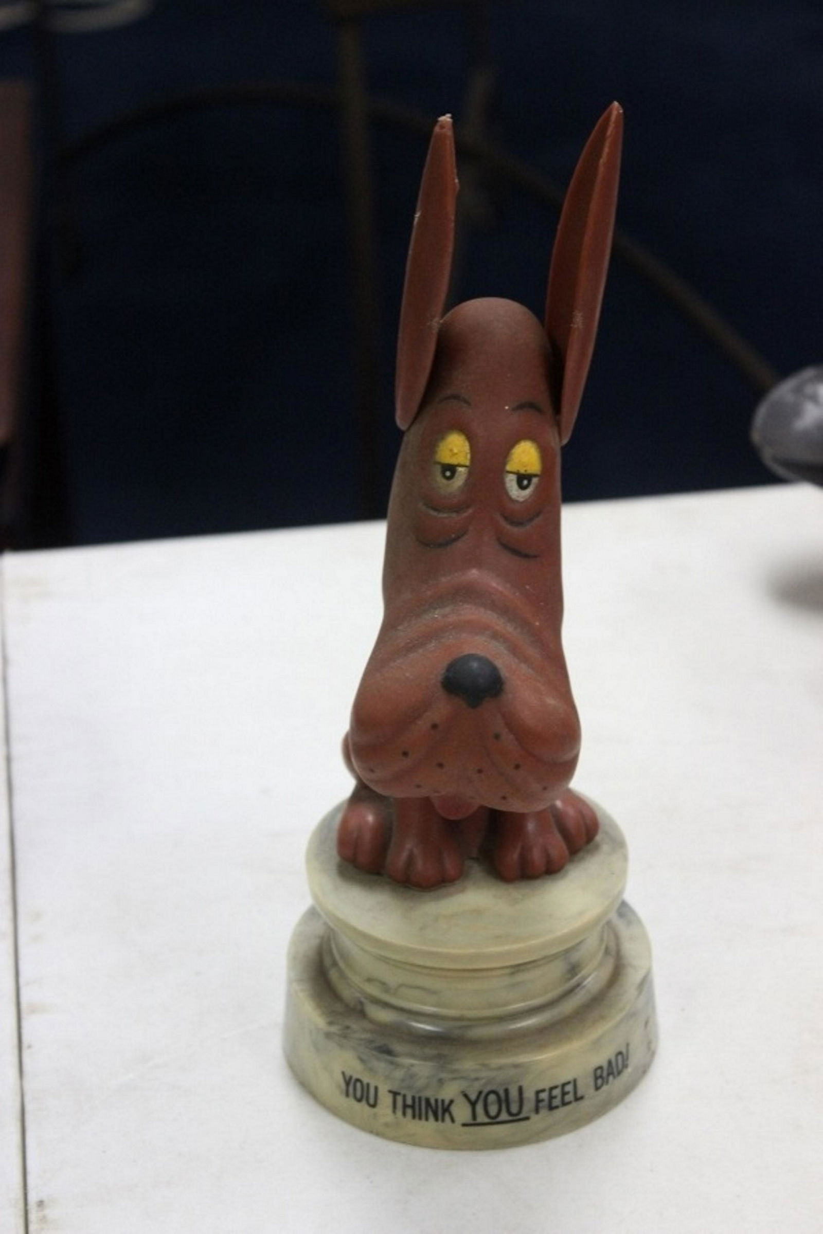 Vintage hard and soft rubber Plastic Dog Statue: Part Of Label said 1971, Hong Kong. Ears and Tail Movable - 9 1/2" Tall