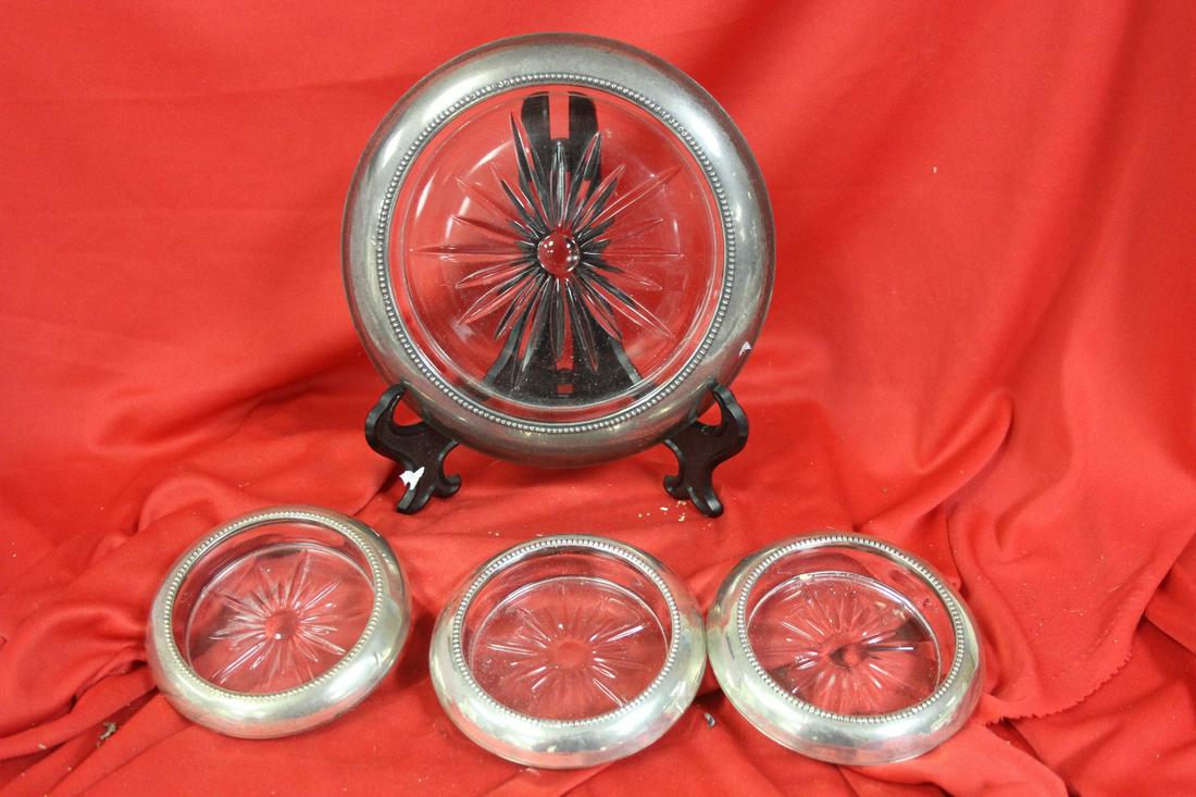 Lot of 4 Sterling Rim Coasters: largest= 6 7/8" in diameter