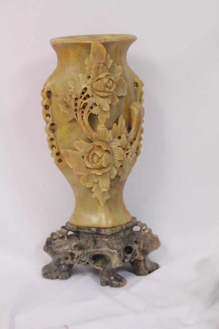 A Well Carved Chinese Soapstone Vase: 8 1/4" tall