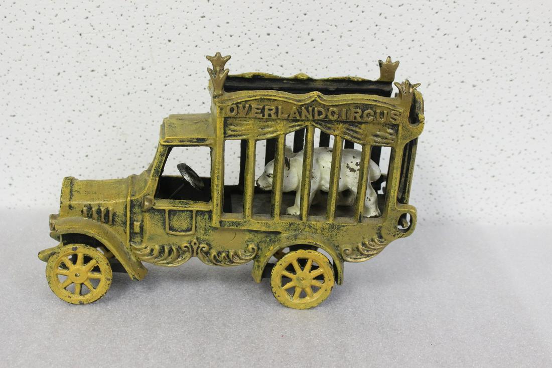 A Cast Iron Truck With Animal: A circus truck - 10 1/2" long