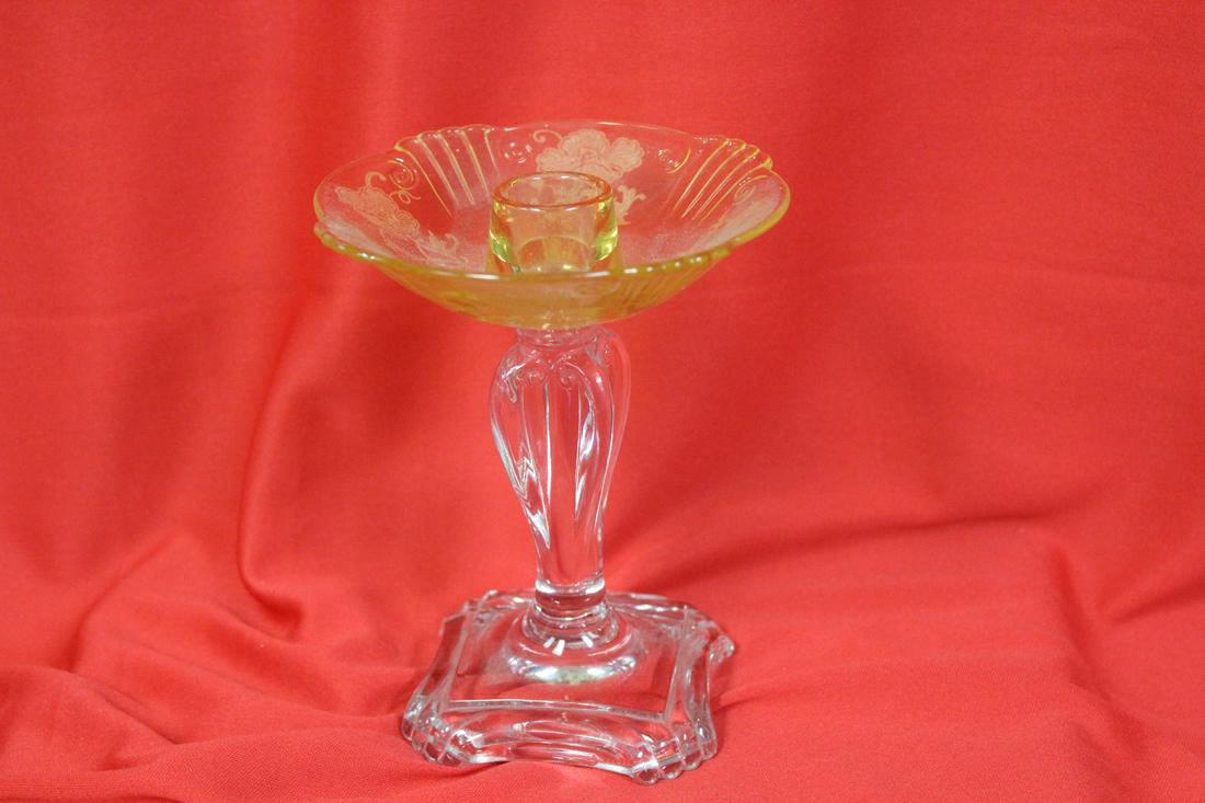 A Depression Glass Candlestick: 5 5/8" tall