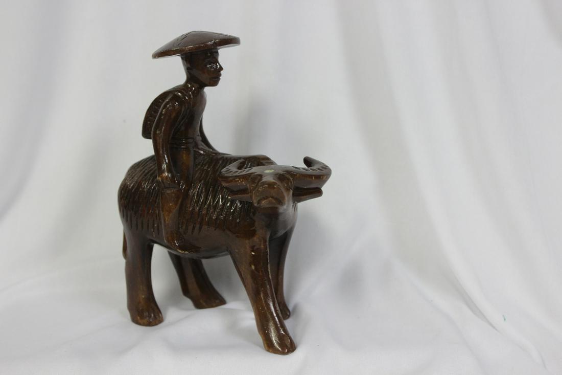 A Wood Chinese Rider on Ox: 7" tall