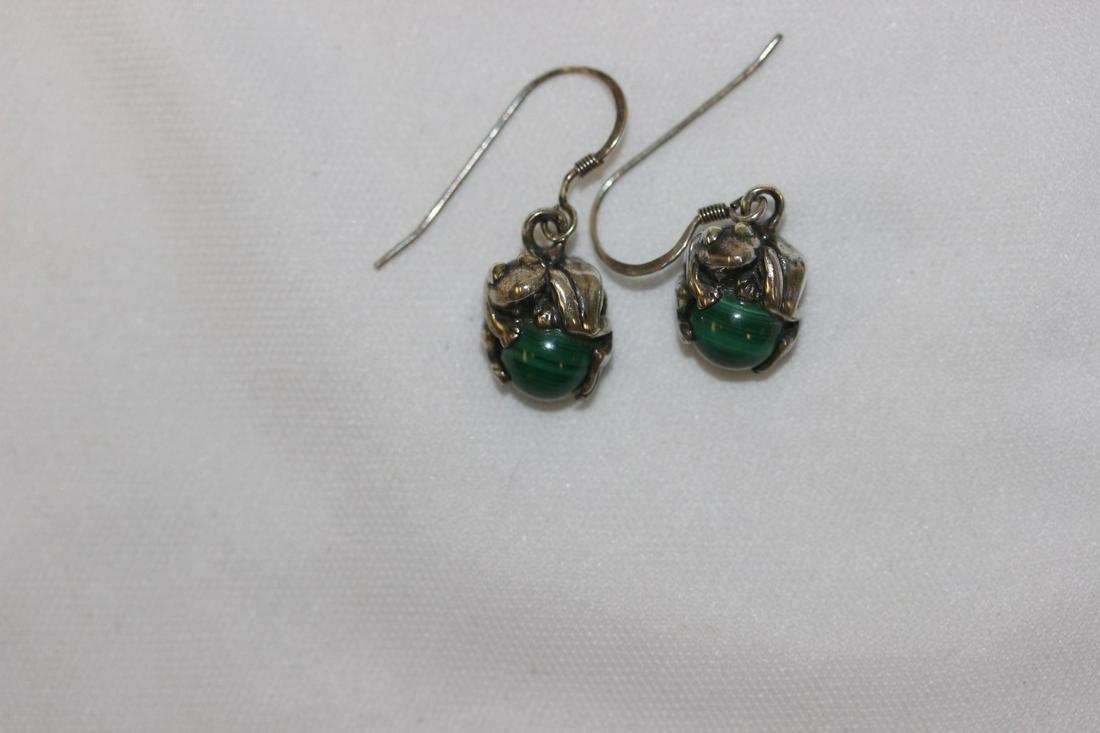 Pair of Sterling Frog and Malachite Earrings: as shown