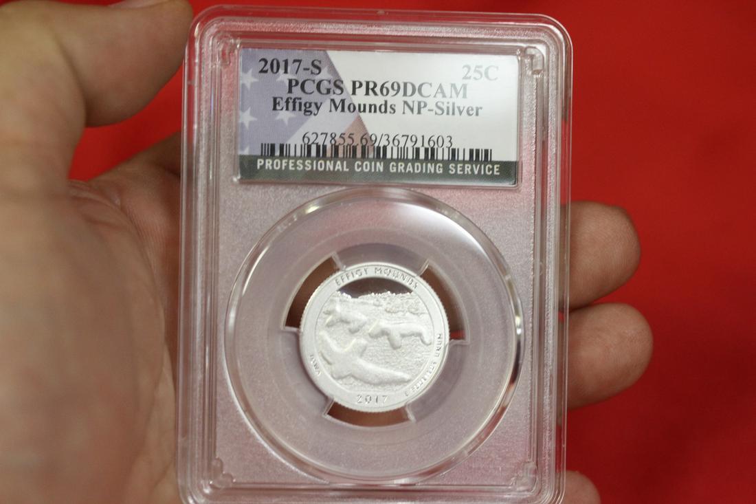 A 2017-S Silver Quarter - Effigy Mounds: PCGS graded PR69DCAM