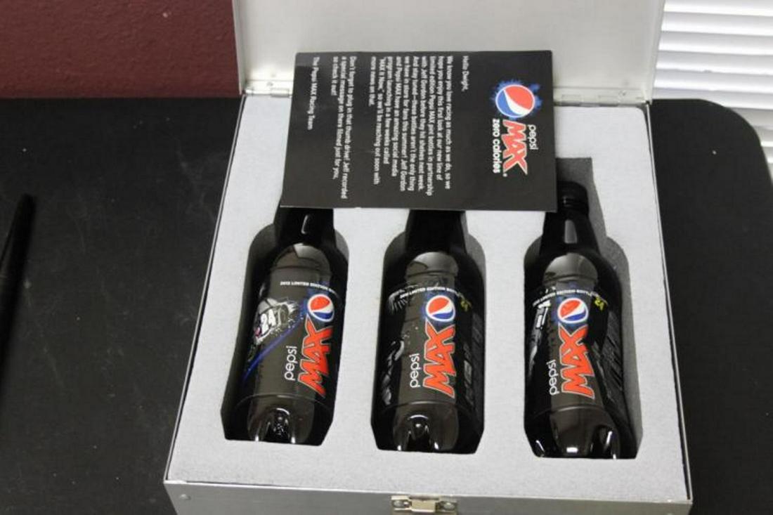 A Pepsi Max Tin Box: With 3 bottles and paperwork - box=12" x 11"x4" unusual