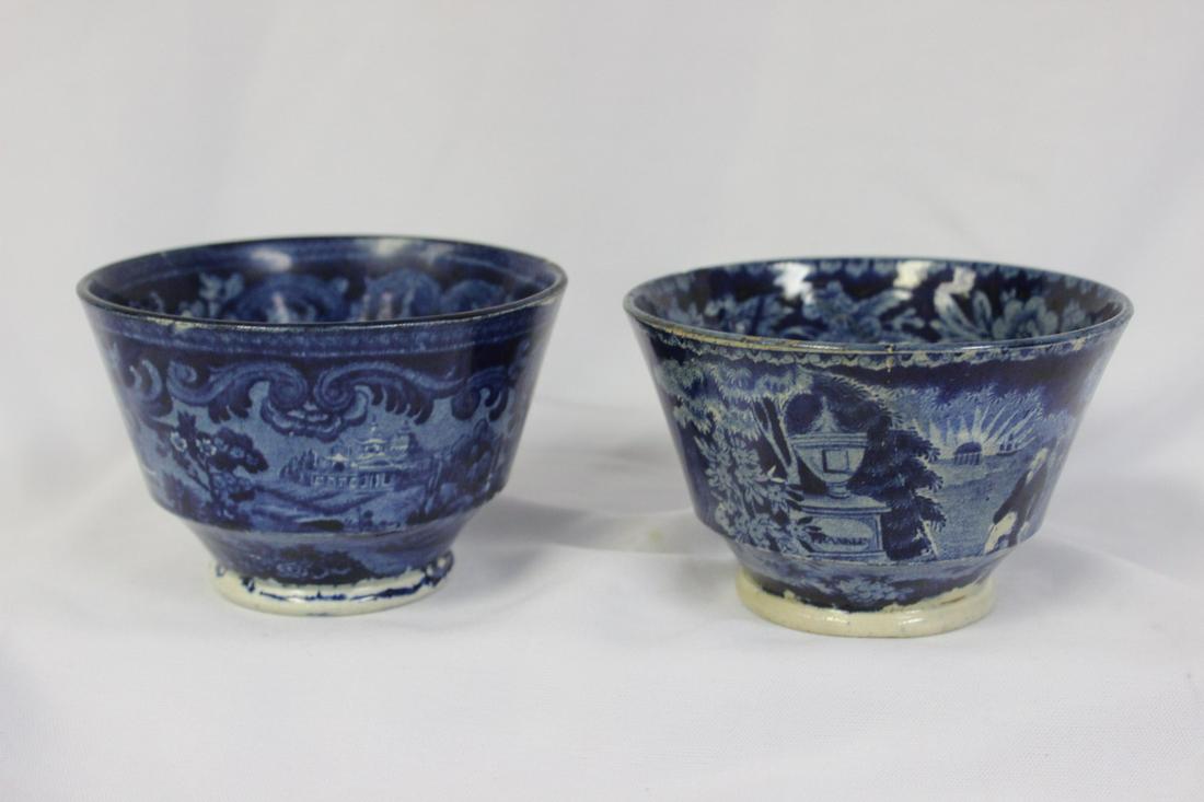 Lot of 2 Flow Blue Bowls: Both as found - 3 3/4" in diameter