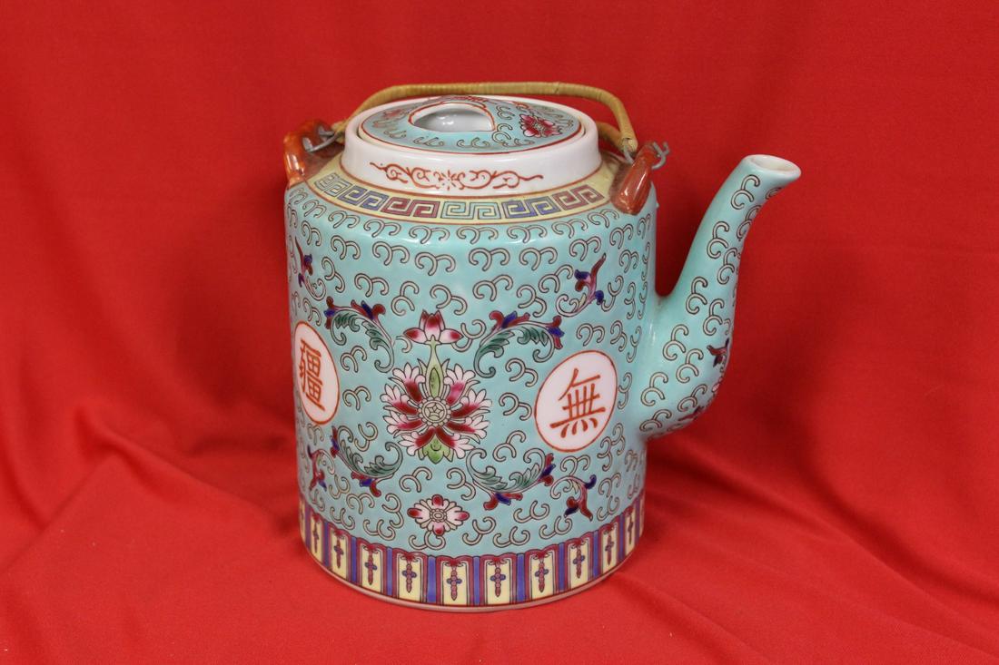 A Vintage Chinese Famille Verte Teapot: 6 3/4" tall