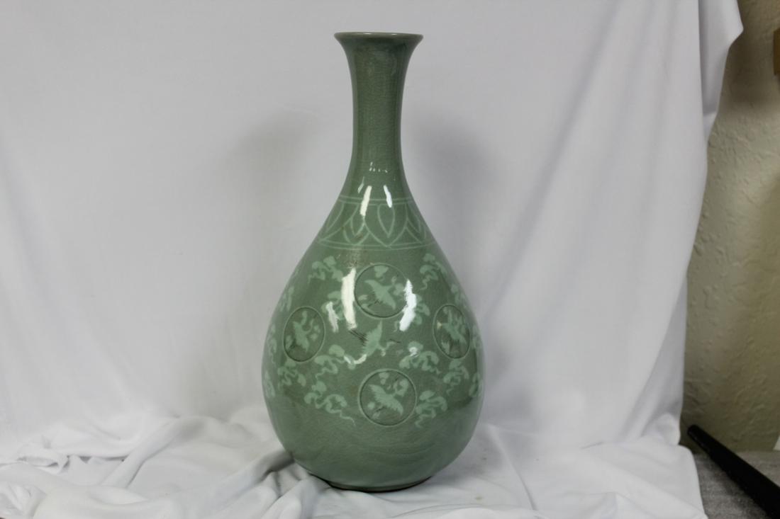 A Korean Celadon Teardrop Vase: 12" tall