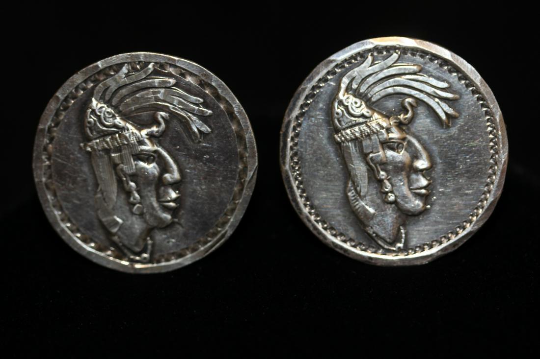 A Pair of Native American Sterling Cufflinks: marked as shown