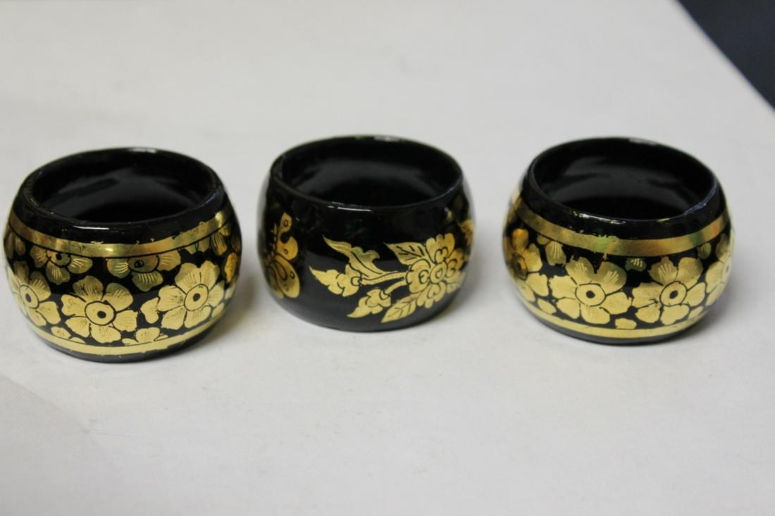 Lot of 3 Lacquer Napkin Rings: as shown on photos