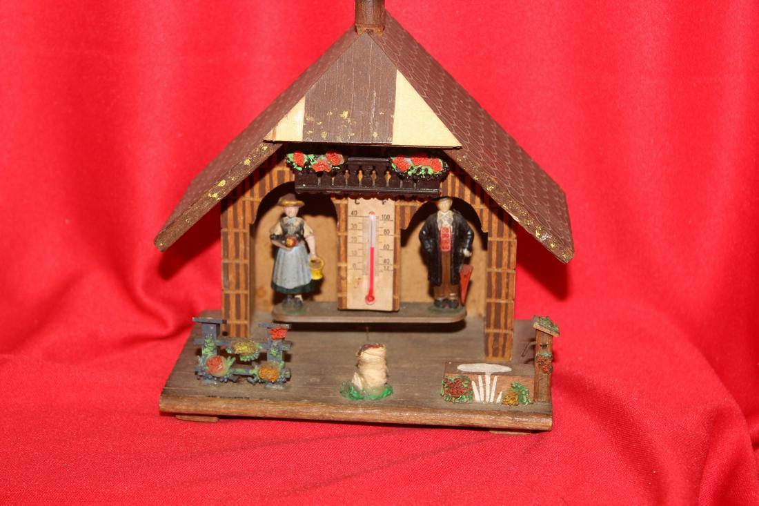 A Wood Model House Thermometer: please note: losses - 5 3/4" tall