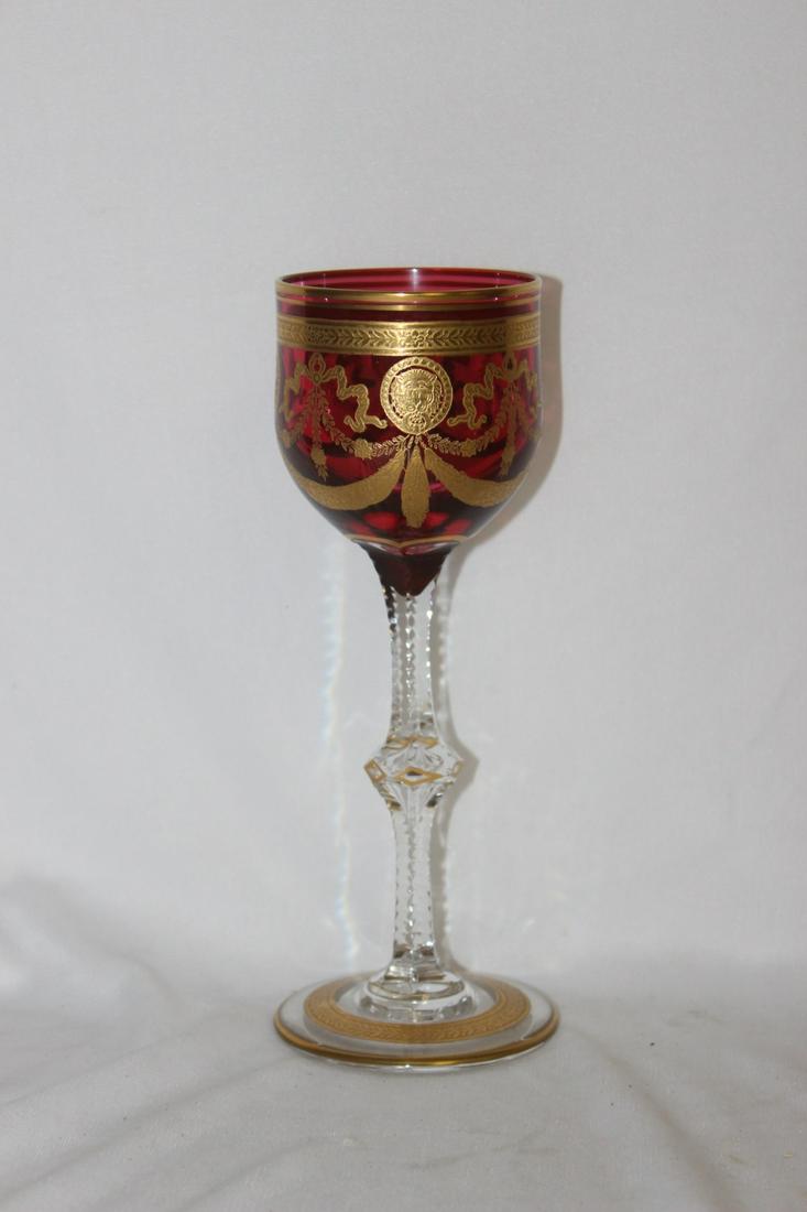 A Gold Gilted Red Glass Wine Glass: 8" tall