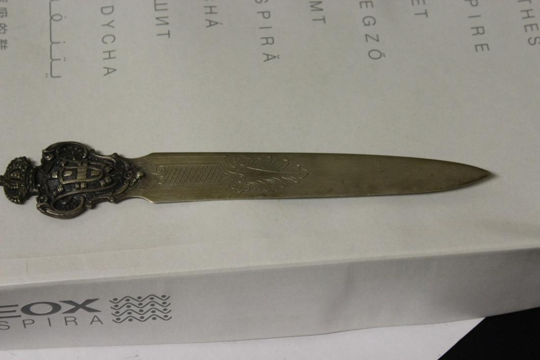 A Very Ornate Letter Opener: 90% or Sterling Silver - looks to be old - origin unknown - 9" long - almost 3 ounces on my scale