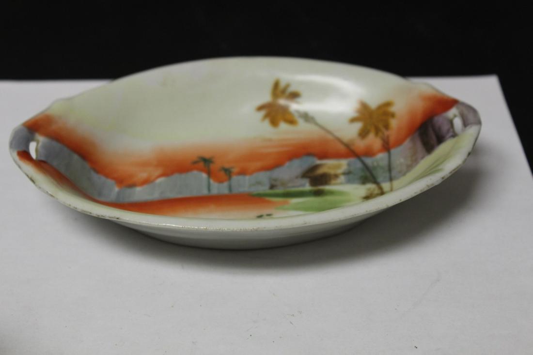 A Nippon Two Handle Dish: Handpainted - 7 3/8" long