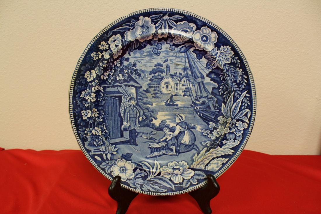 A Vintage Flow Blue Plate: 10" in diameter - please note: scratch marks as shown