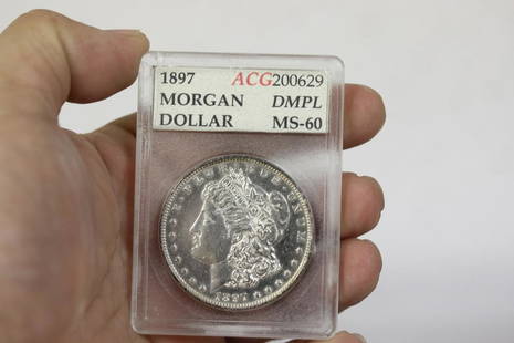 A Graded 1897 DMPL Morgan Silver Dollar: MS60