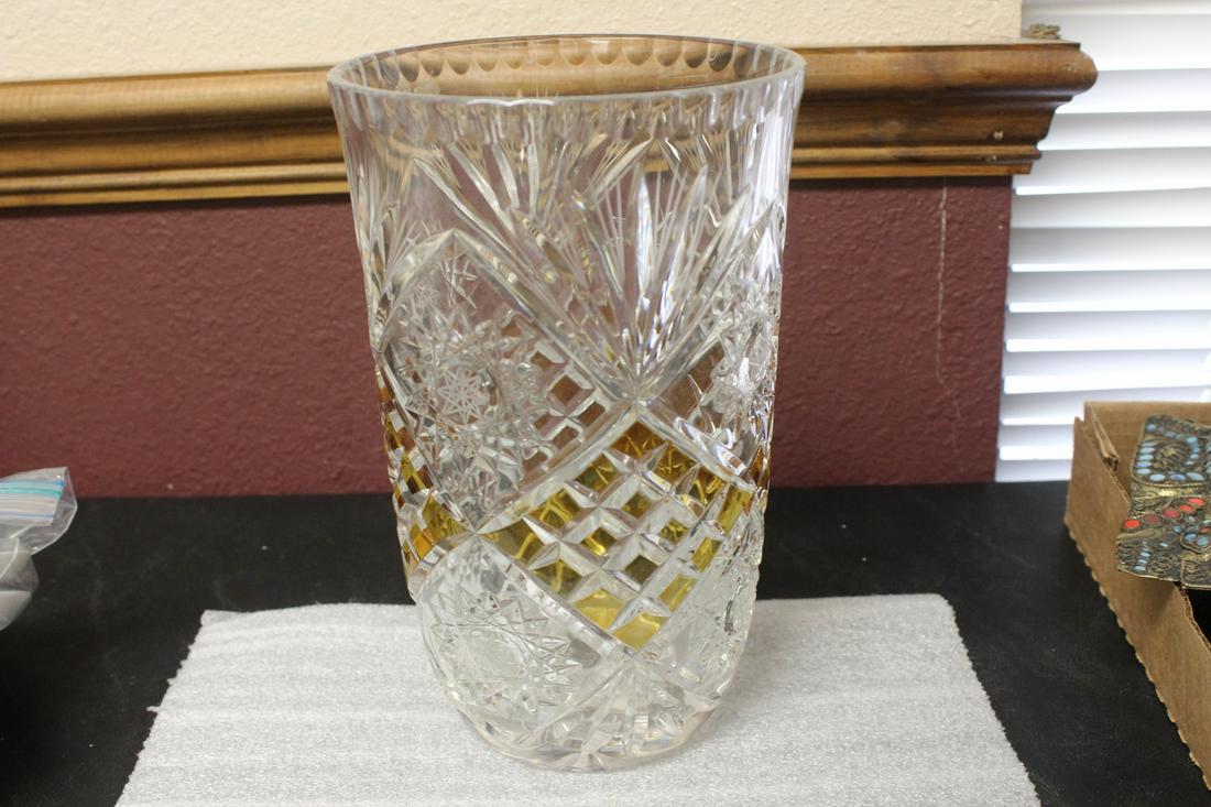 A Cut Glass Vase: 9" tall
