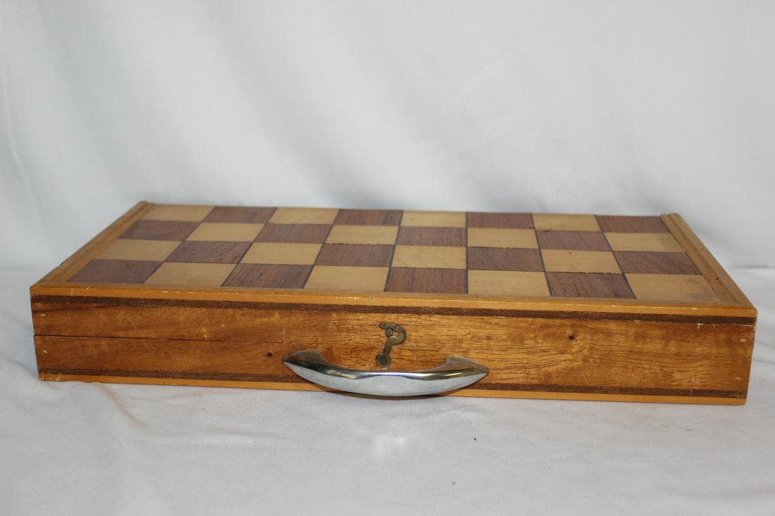Wooden Board and Wooden Chess Pieces: 15 1/2" square board - tallest piece= 3 1/4" tall