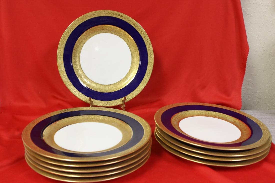 Spode Overington Brothers Plates: Heavily guilted - Set of ten - 9 inches in diameter