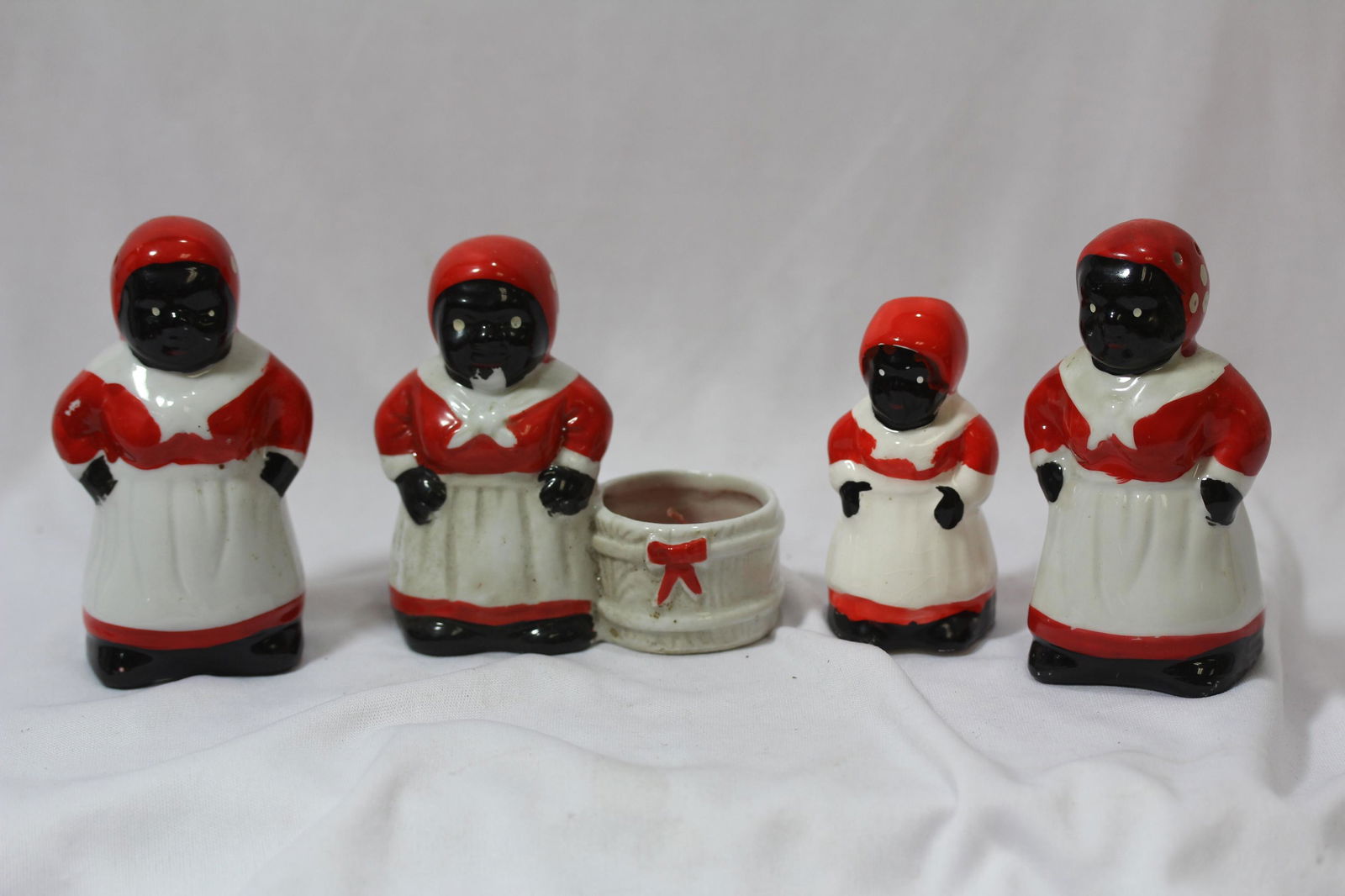 Set of 4 Black Mama Articles: shakers, candle and toothpick holder - tallest= 4 1/8"