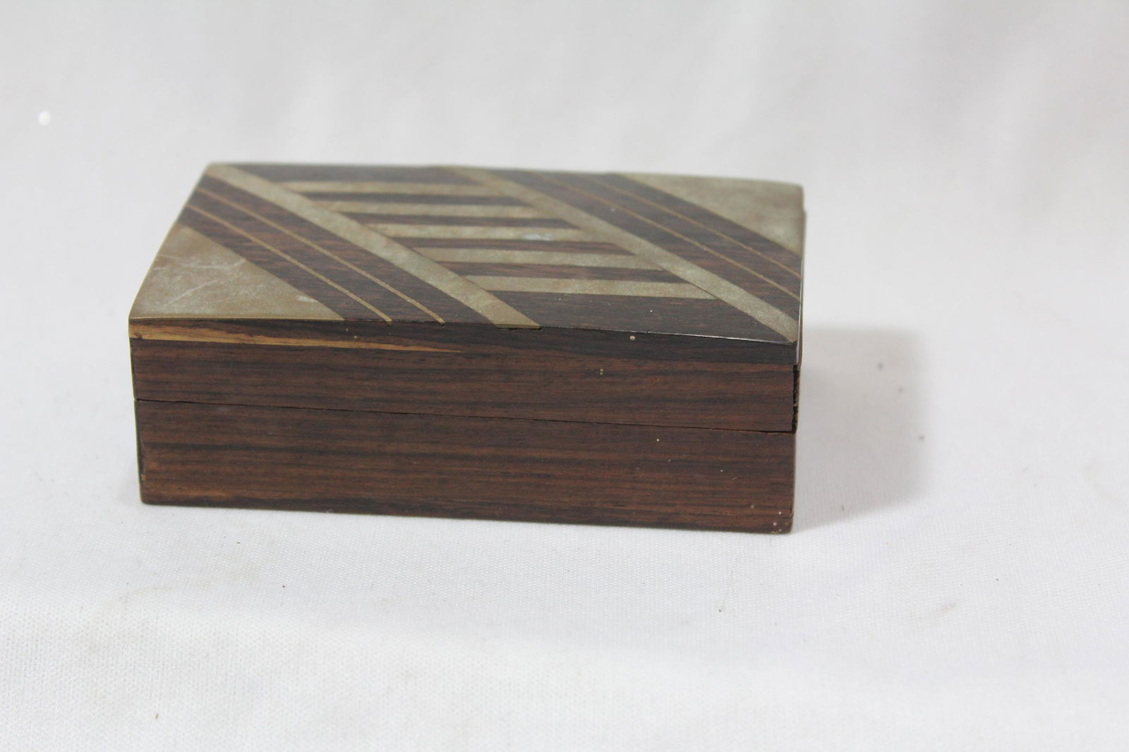 Inlaid Wooden Box: Exotic Wood - most likely ebony - 4" across