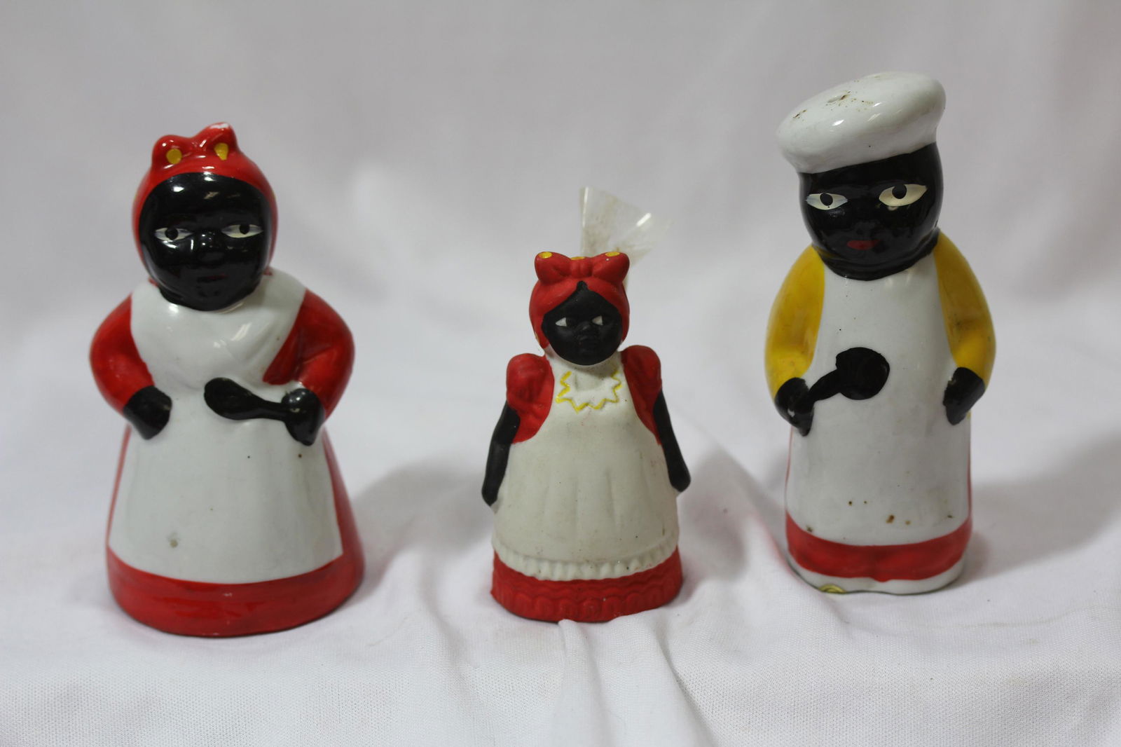 Set of 3 Black Mama Articles: shakers and a toothpick holder - tallest= 4 1/2" tall