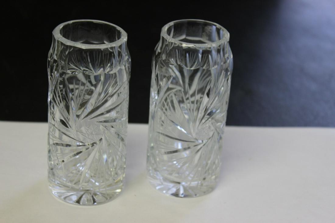 Lot of Two Cut Glass Small Vase: 3 7/8 inches tall each