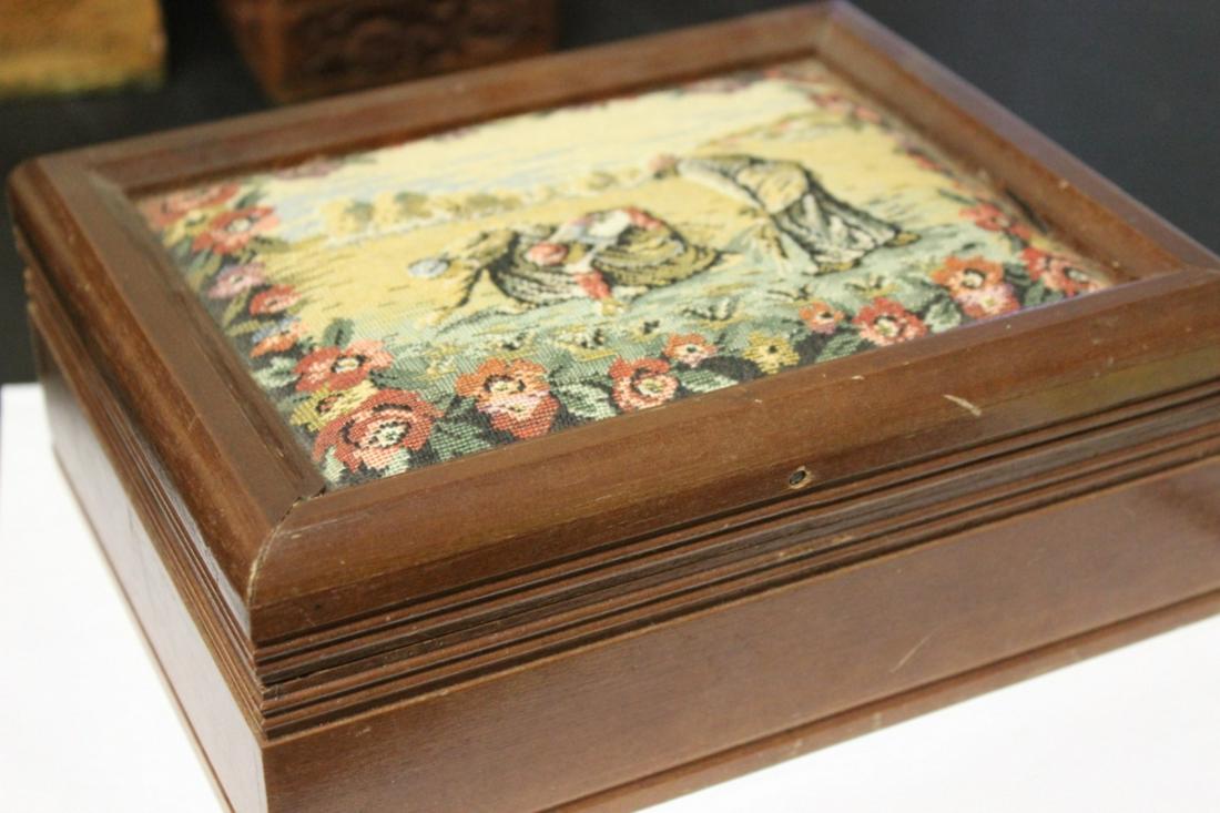 A Needle Point and Wooden Jewelry Box: 8 1/4" x 6 3/4" x 3 1/2" tall