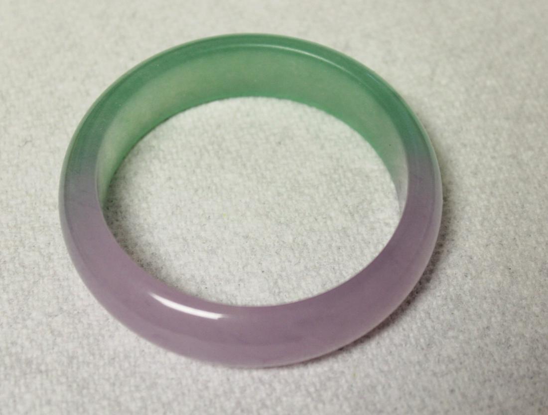 Purple and Green Bicolor Jadeite Bangle Bracelet: 2 1/4" inside diameter.